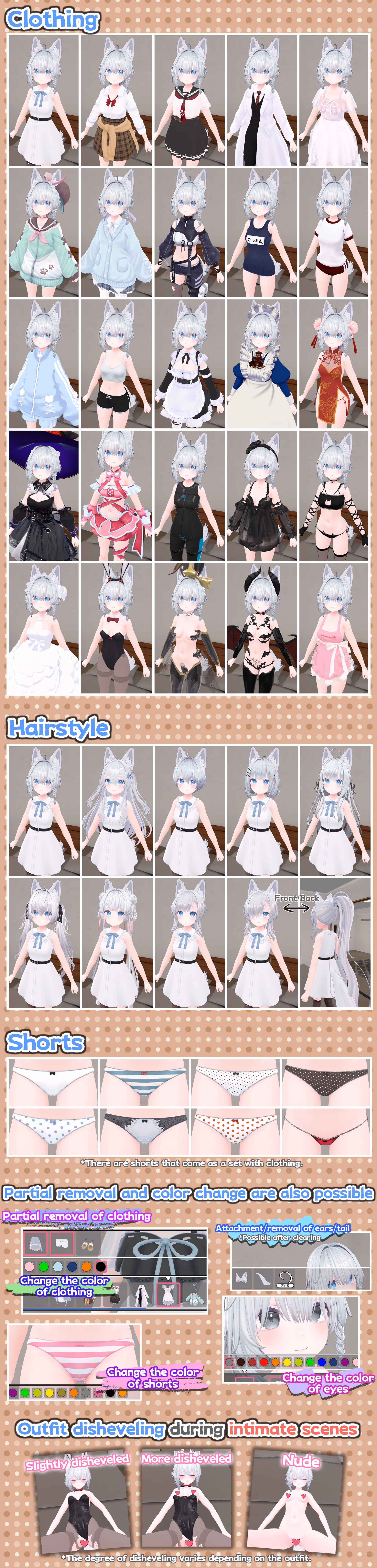 Character customization interface showing various outfits, hairstyles, and appearance options for virtual girlfriend