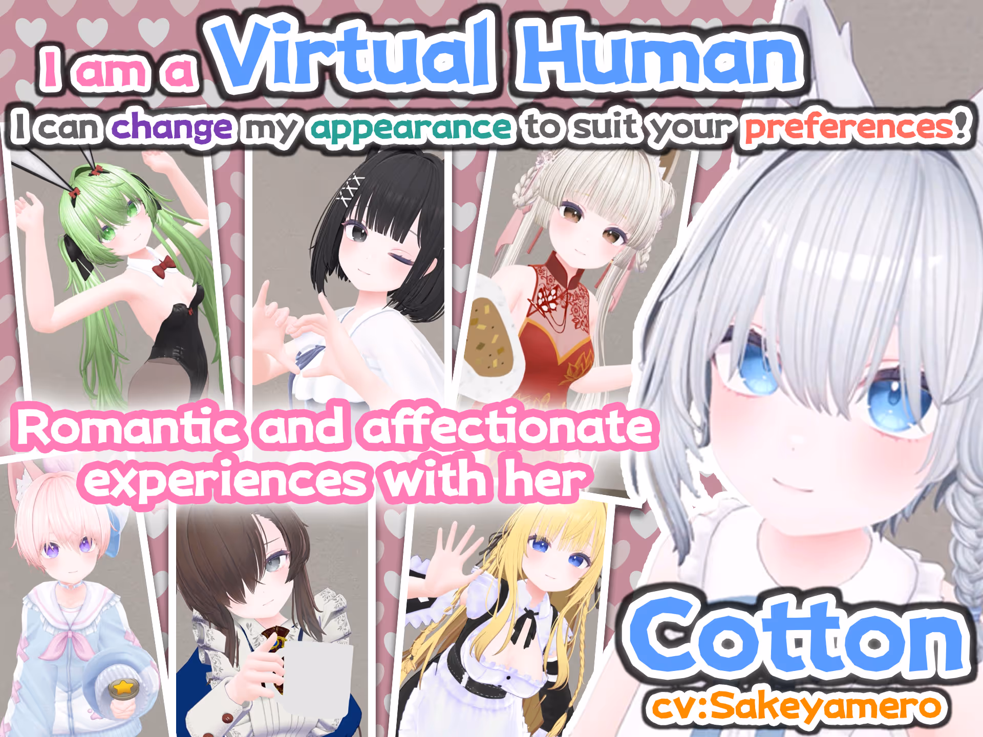 Gameplay screenshot showing virtual girlfriend character interaction in VR environment with UI elements